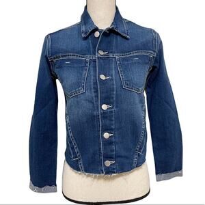 L’AGENCE Janelle Slim Distressed Cropped Jean Jacket Blue Women Size XS